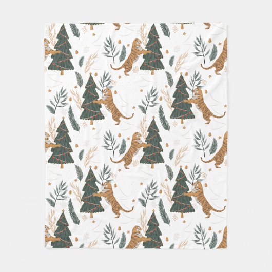 kerstbomen en tijgers, patroon, aangepaste achterg fleece deken (Voorkant)