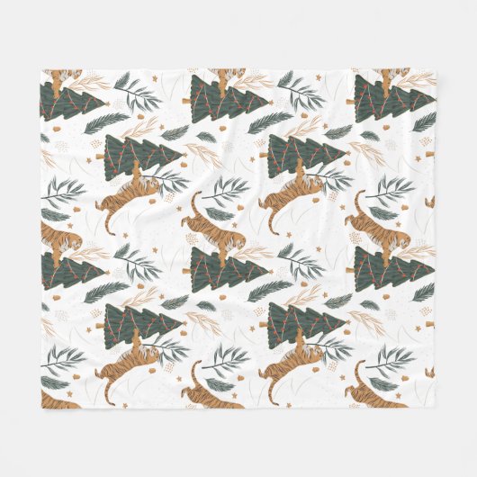 kerstbomen en tijgers, patroon, aangepaste achterg fleece deken (Voorkant (Horizontaal))