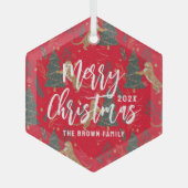 kerstbomen en tijgers, patroon, aangepaste achterg glas ornament (Voorkant)