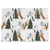 kerstbomen en tijgers, patroon, aangepaste achterg groot cadeauzakje (Voorkant)