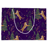 kerstbomen en tijgers, patroon, aangepaste achterg groot cadeauzakje (Achterkant)