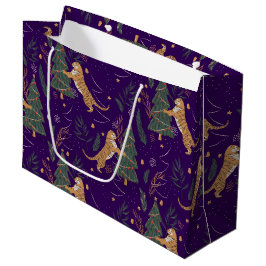 kerstbomen en tijgers, patroon, aangepaste achterg groot cadeauzakje