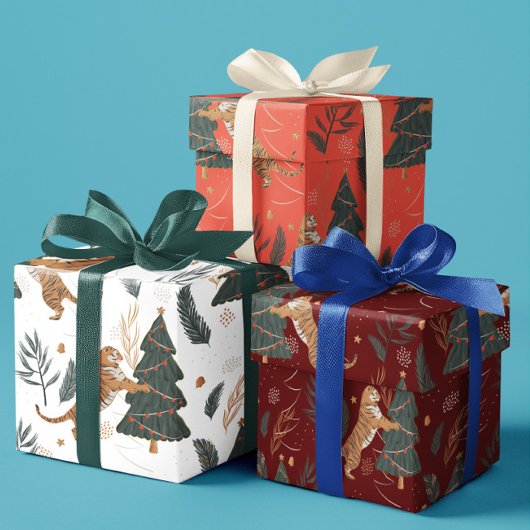 kerstbomen en tijgers, patroon, aangepaste achterg inpakpapier vel
