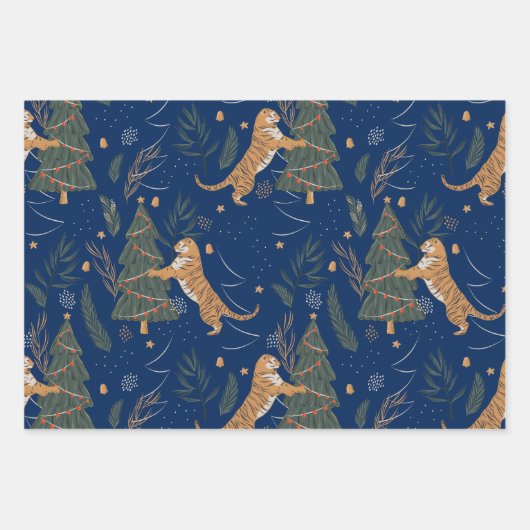 kerstbomen en tijgers, patroon, aangepaste achterg inpakpapier vel (Voorkant 3)