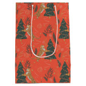 kerstbomen en tijgers, patroon, aangepaste achterg medium cadeauzakje (Achterkant)