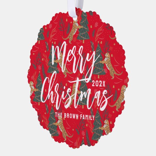 kerstbomen en tijgers, patroon, aangepaste achterg ornament kaart (Links)