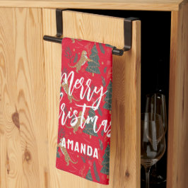 kerstbomen en tijgers, patroon, aangepaste achterg theedoek