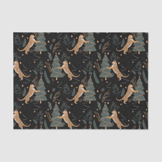 kerstbomen en tijgers, patroon, aangepaste achterg tissuepapier (Voorkant)