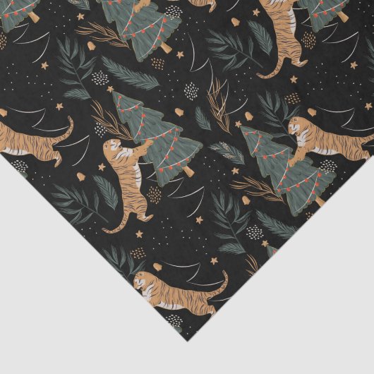 kerstbomen en tijgers, patroon, aangepaste achterg tissuepapier (Detail)