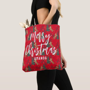 kerstbomen en tijgers, patroon, aangepaste achterg tote bag