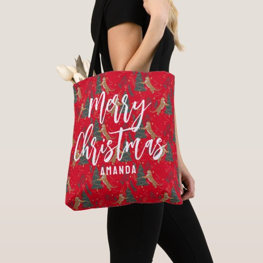 kerstbomen en tijgers, patroon, aangepaste achterg tote bag (Dichtbij)