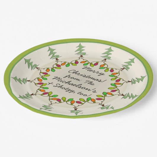 Kerstbomen en verlichting (gepersonaliseerd cadeau papieren bordje (Gekanteld)