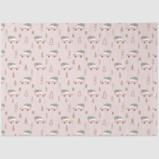 Kerstbomen en voertuigen beige kerst tissuepapier (Voorkant)