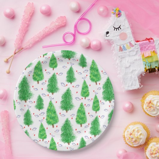 Kerstbomen en vogels papier Bord (Feest)