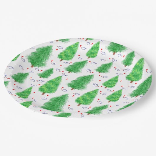 Kerstbomen en vogels papier Bord (Gekanteld)