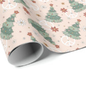 Kerstbomen en Vredestekenen Patroon Cadeaupapier (Rol Hoek)