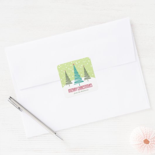 Kerstbomen en winterkerst vierkante sticker (Envelop)