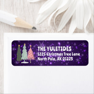 Kerstbomen familienaam Paarse retouradres Etiket