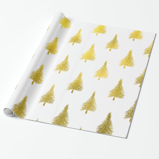 kerstbomen Faux Gold Foil Holiday Pattern Cadeaupapier (Uitgerold)