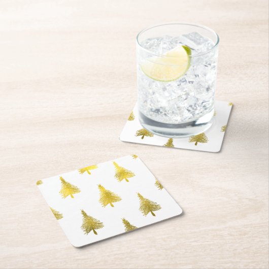 kerstbomen Faux Gold Foil Holiday Pattern Kartonnen Onderzetters (Insitu)