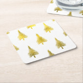kerstbomen Faux Gold Foil Holiday Pattern Kartonnen Onderzetters (Schuin)