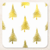 kerstbomen Faux Gold Foil Holiday Pattern Kartonnen Onderzetters (Voorkant)