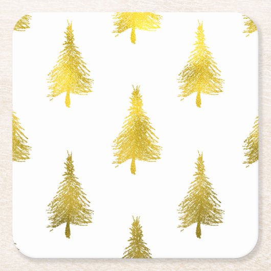kerstbomen Faux Gold Foil Holiday Pattern Kartonnen Onderzetters (Voorkant)