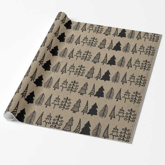 Kerstbomen feestdag faux Kraft Paper Pattern Cadeaupapier (Uitgerold)