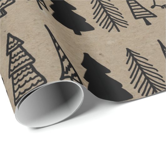 Kerstbomen feestdag faux Kraft Paper Pattern Cadeaupapier (Rol Hoek)