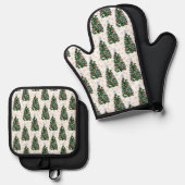Kerstbomen - Feestelijke vakantie Ovenwant & Pannenlap Set (Voorkant / Achterkant)