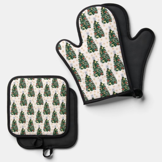 Kerstbomen - Feestelijke vakantie Ovenwant & Pannenlap Set (Voorkant / Achterkant)