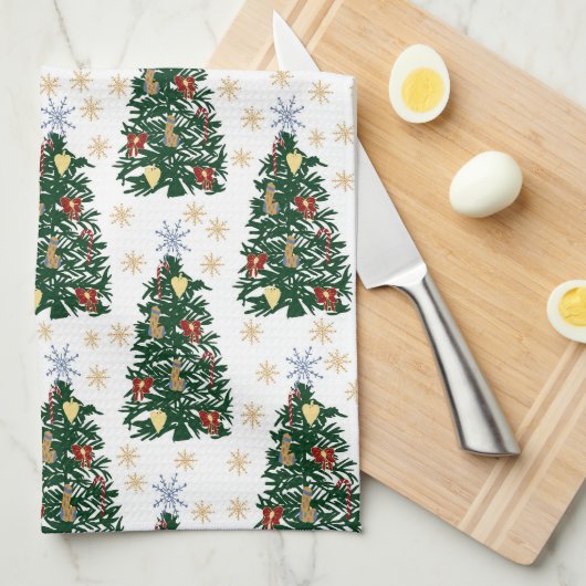 Kerstbomen - Feestelijke vakantie Theedoek (Quarter Fold)