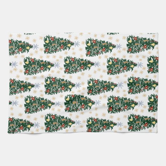 Kerstbomen - Feestelijke vakantie Theedoek (Horizontaal)