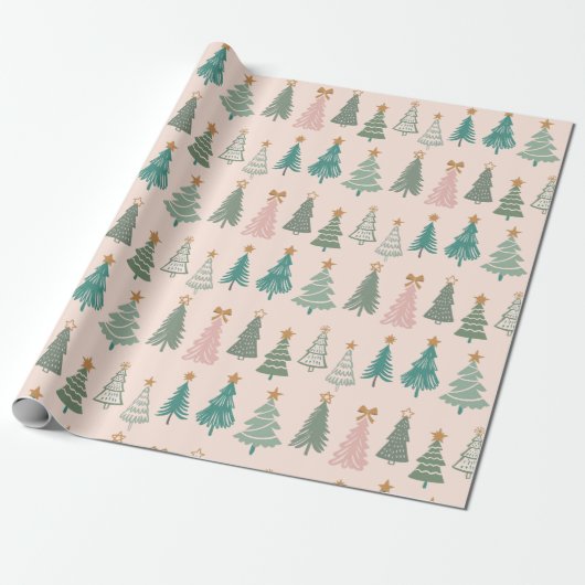 Kerstbomen gekleurde Noel Christmas Cadeaupapier (Uitgerold)