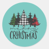 Kerstbomen geruite ronde sticker (Voorkant)