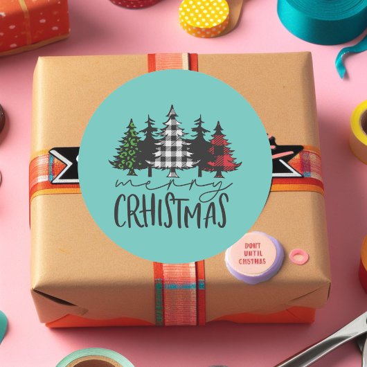 Kerstbomen geruite ronde sticker