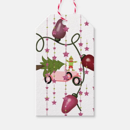 kerstbomen Gift Labels Roze auto Cadeaulabel (Voorkant)