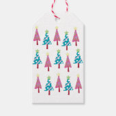 kerstbomen Gift Labels Roze en blauw Cadeaulabel (Voorkant)