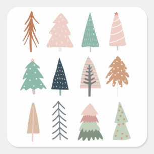 kerstbomen Girly Collage Vierkante Sticker