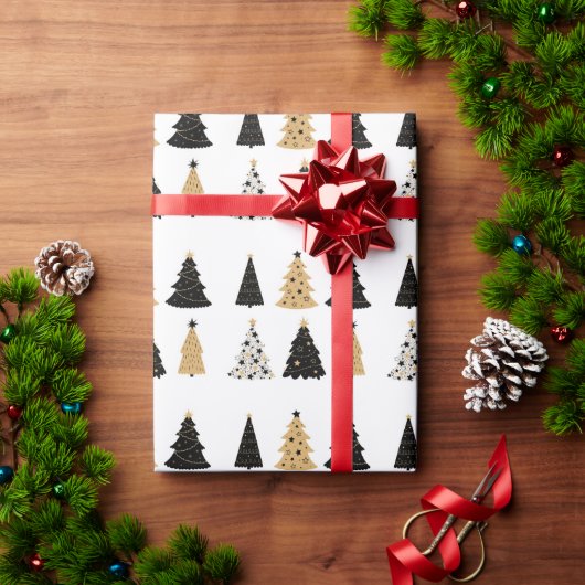 Kerstbomen Gold Black Modern Simple Holiday Cadeaupapier (Feestdagen Geschenken)