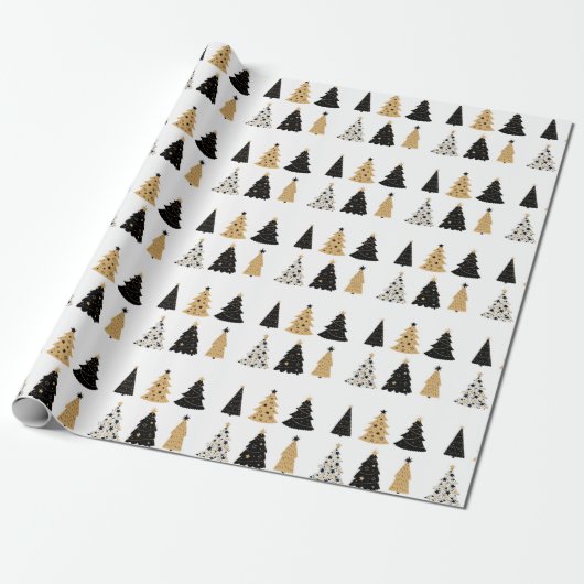 Kerstbomen Gold Black Modern Simple Holiday Cadeaupapier (Uitgerold)