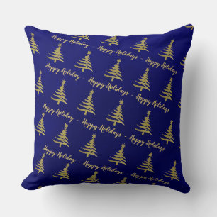 Kerstbomen Gold op blauw Kussen