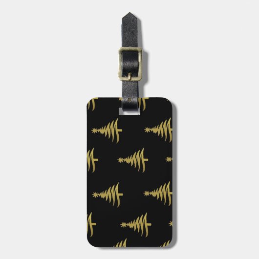 Kerstbomen Gold op zwart Bagagelabel (Voorkant verticaal)