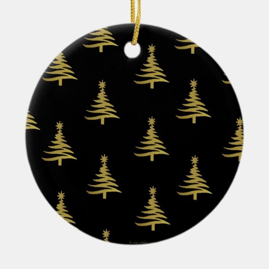 Kerstbomen Gold op zwart Keramisch Ornament (Voorkant)