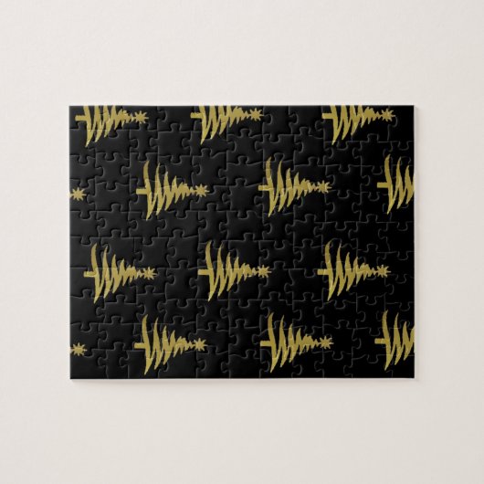 Kerstbomen Gold op zwart Legpuzzel (Horizontaal)