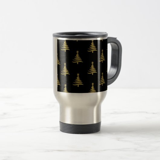Kerstbomen Gold op zwart Reisbeker (Voorkant rechts)