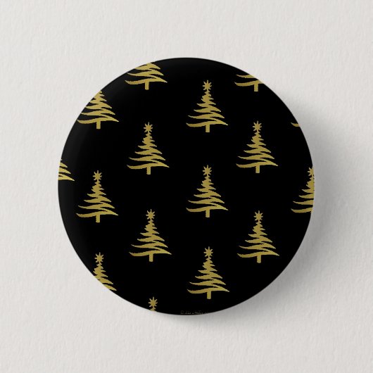Kerstbomen Gold op zwart Ronde Button 5,7 Cm (Voorkant)