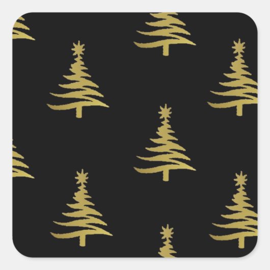 Kerstbomen Gold op zwart Vierkante Sticker (Voorkant)