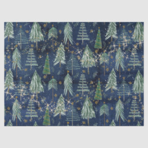 kerstbomen Gold Twinkle Stars Navy Blue Wood Tissuepapier
