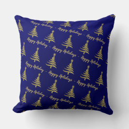 Kerstbomen Goud op Blauw Kussen